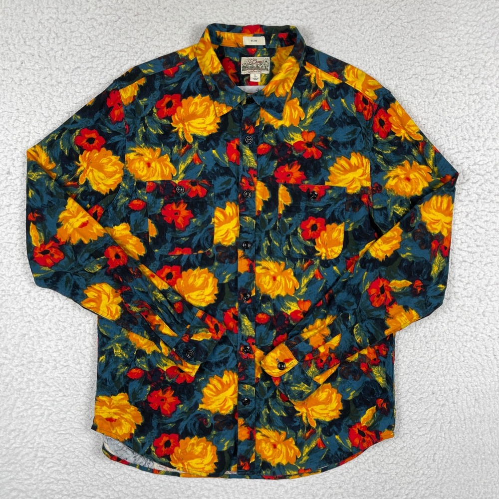 J.Crew Flannel Shirt Mens Large Multicolor Floral Slim Fit Cotton‎ Button Down
